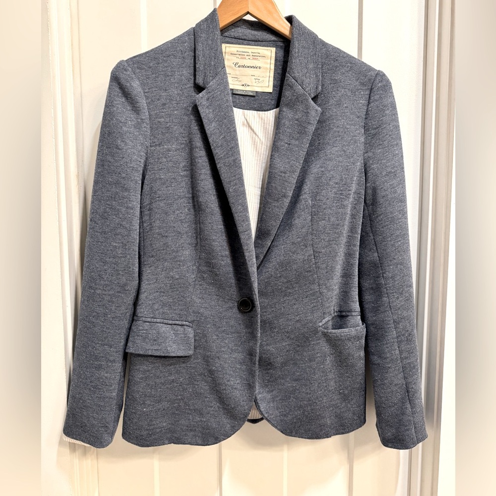 Blue-gray Cartonnier Anthropologie soft knit blazer